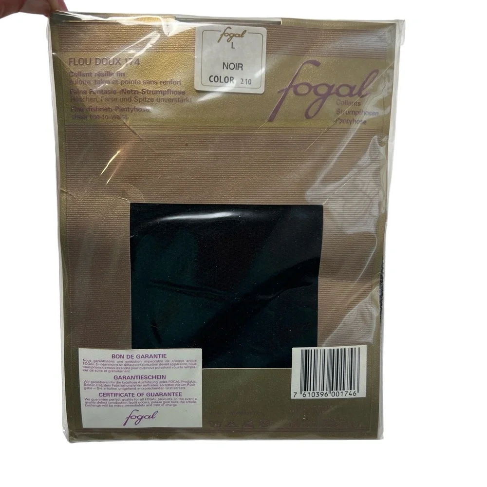 Fogal Size Large Flou Doux 174 Pantyhose Fine Fishnet Sheer Noir Black NWT‎
